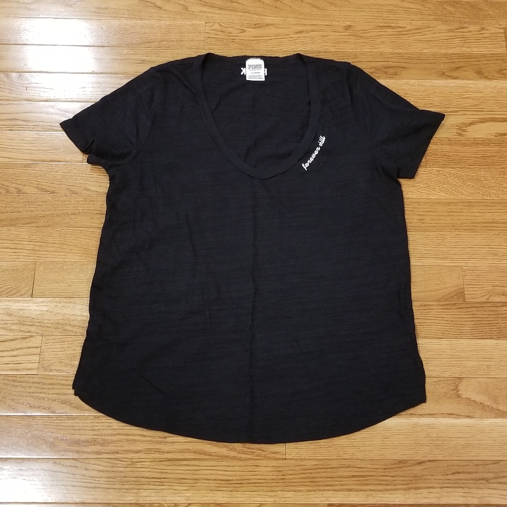 Pink black V-neck short-sleeve tee Large